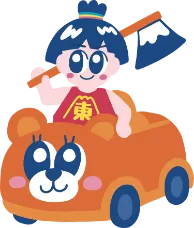 車に乗ったキャラクターのイラスト